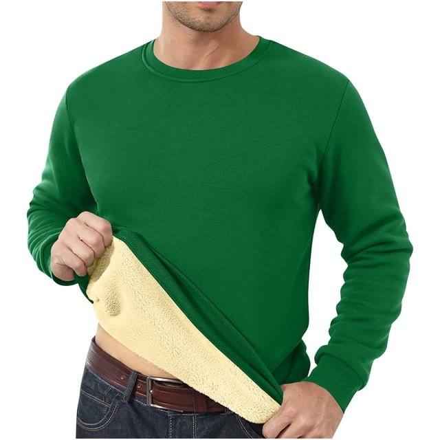 Penkiiy Chandails Molletonnés Doublés en Sherpa pour Hommes, Chandail en Molleton à Enfiler, Hauts Basiques, Hiver Chaud, Épais, Manches Longues, Col Ras du Cou, Chandail en Molleton m Vert