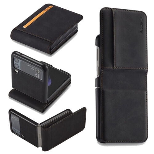 Samsung Galaxy Z Flip 4 Étui Portefeuille en Cuir pour Cartes de Crédit à Rabat