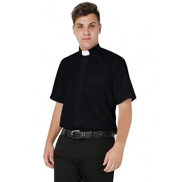 IvyRobes Men's Short Sleeves Tab Collar Clergy Shirt XXX-Large Black (Necksize 17")