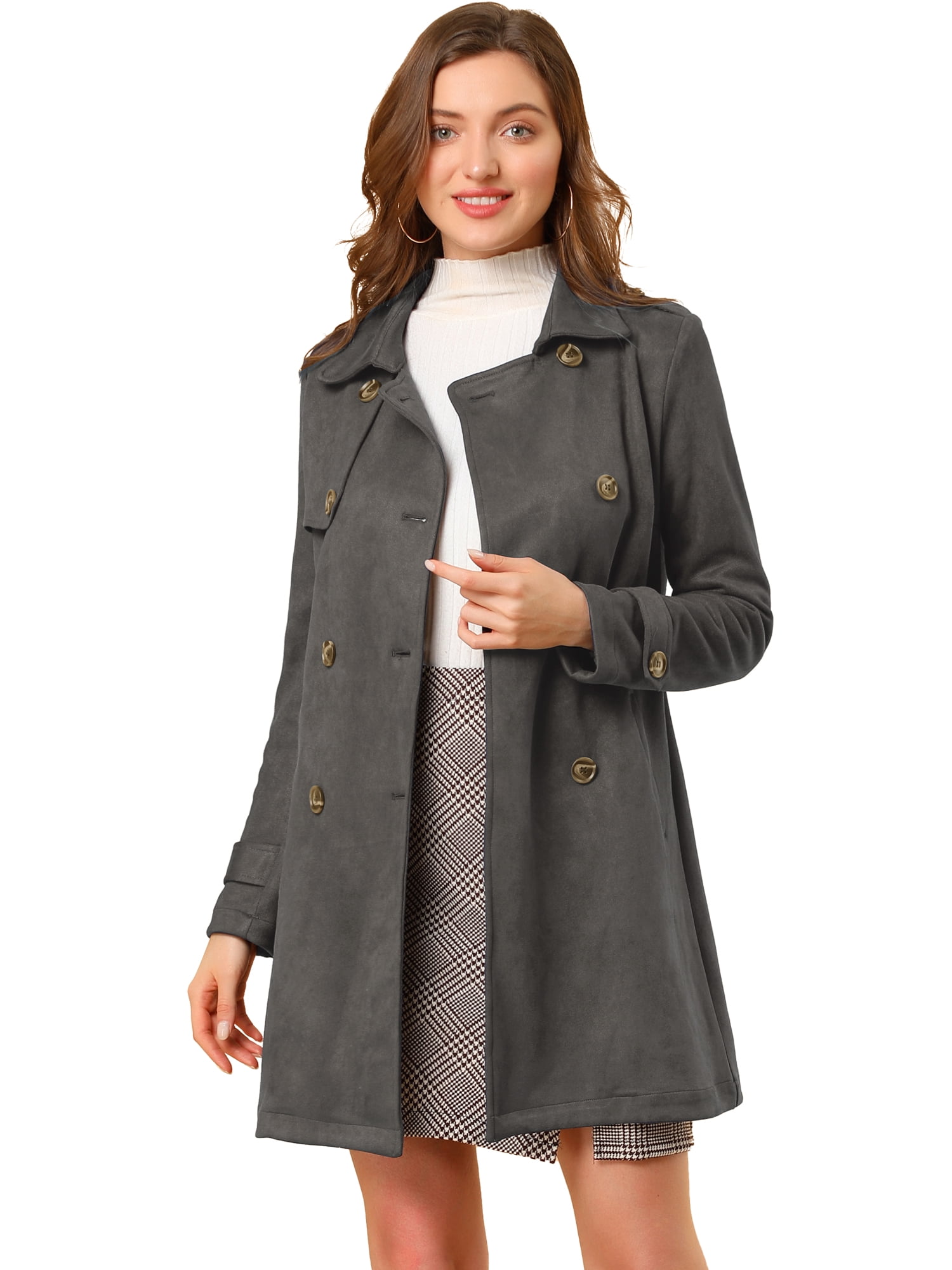 INSPIRE CHIC Manteau Trench à Revers Crantés à Double Boutonnage pour Femme
