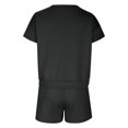 thumbnail image 4 of Mikilon Ensemble de Sport Confortable pour Femmes Couleur Unie Nouvelle Mode Décontractée Haut à Manches Longues et Short Ensemble de Haut/chemise à Manches Courtes Col Rond Noir m, 4 of 5