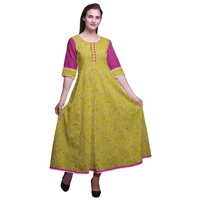 Bimba Anarkali Long à Imprimé pour Femmes Tunique Ethnique Indienne Décontractée