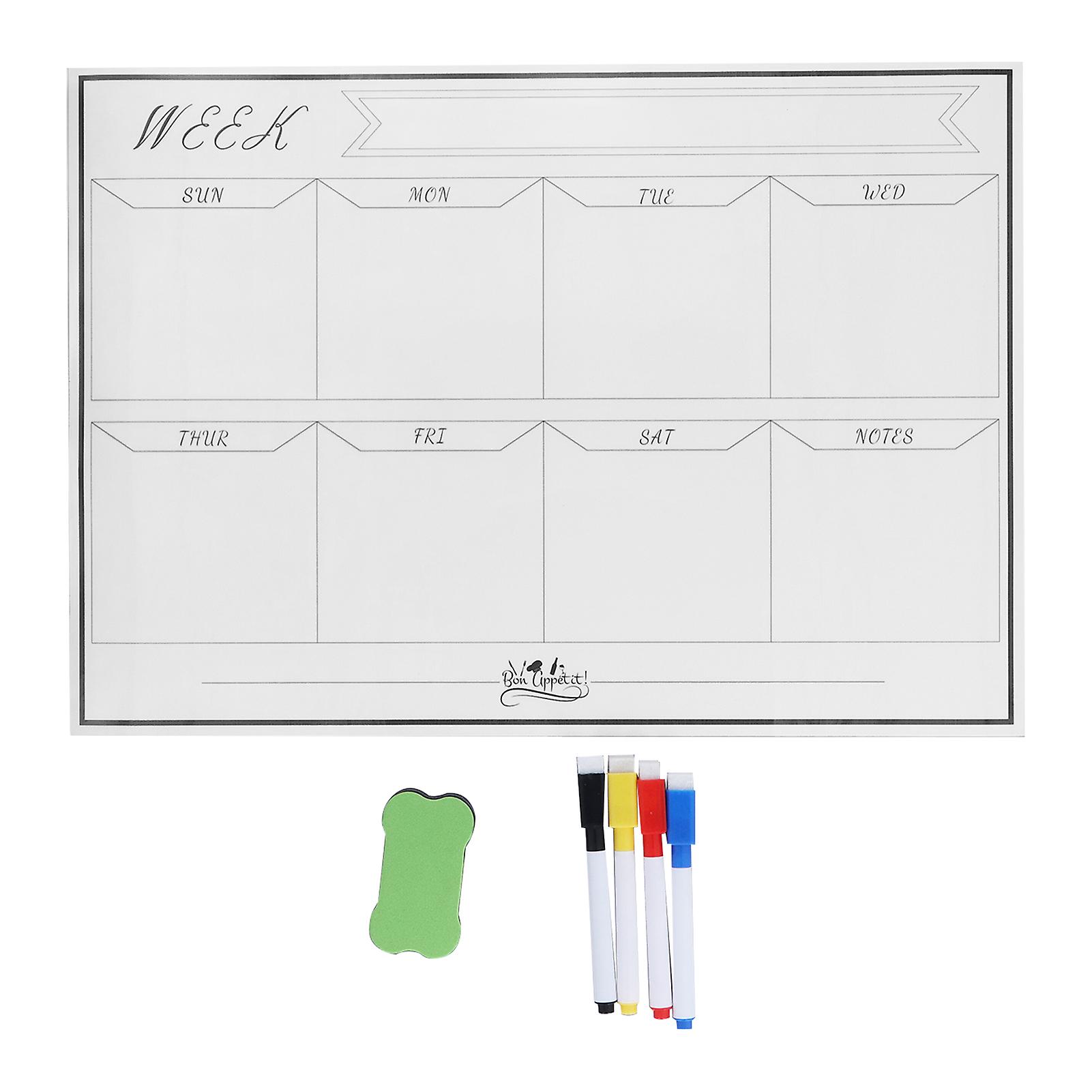 Whiteboard Sticker 42x30cm Magnetic Reusable Easy Cleaning Weekly Grid Pattern Dry Erase Board