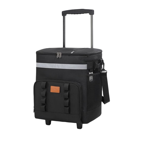 T-269 Black Large Capacity Telescopic Handle Ice Bag Outdoor Picnic Rolling Cooler Wheels Portable Insulated Box Car Use 35L Accent