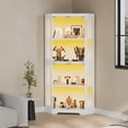 thumbnail image 1 of Modern Glass Display Cabinet for Dining Room – 4-Tier Hexagonal Corner Curio with LED Lights, Motion detector, Charging Ports, Glass Doors, Storage Shelf for Collectibles, Books, Toys – White, 1 of 7
