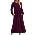 thumbnail image 1 of Penkiiy Robe Décontractée pour Femme à Manches Longues, Col Ras du Cou, Coupe Évasée, Robe Longue Fluide à Étages pour la Plage avec Poches, P Violet, 1 of 5
