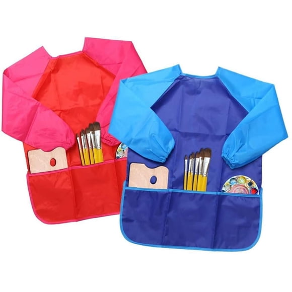 2 Pack Kids Art Smock Kids Waterproof Painting Apron Children's Artist Apron with Long Sleeve