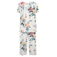 thumbnail image 5 of FAFWYP Ensembles de Pyjama 2 Pcs pour Femmes, Ensembles de Pyjama à Imprimé Floral, Tenue de Nuit Douce, Hauts à Manches Courtes à Col Ras du Cou et Pantalons Capri, Ensembles de Détente, P-3TG, 5 of 5