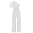 thumbnail image 4 of Sinleey Girls Ruffled Sequins Jumpsuit One Shoulder Wide Leg Long Pants Romper Wedding Prom Playsuit White 12, 4 of 6