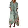 thumbnail image 2 of Heisall 2026 Printemps Été Bohème à Imprimé Floral Robe Maxi en Lin Col en V Manches Chauve-Souris Caftan Ample Robes avec Poches, 2 of 7