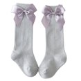 thumbnail image 1 of Little Girls Stockings  Plain Color/Patchwork Side Bow-Knot Midi Tube Socks  Breathable Elastic Knee-Length Socks, 1 of 5