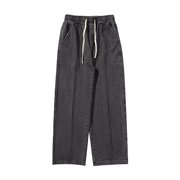 Ketyyh-chn99 Jeans Men 2024 Men's and Big Men's Relaxed Fit Pants Solid Casual Multiple Pockets Outdoor Straight Type Fitness Pants Black,M