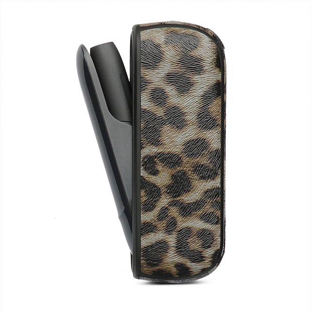 Étui en Cuir pour IQOS 3 Duo Pochette de Protection Complète pour IQOS 3.0 multi Remplaçable Texture Léopard Étui Portable à Porte Latérale Gris