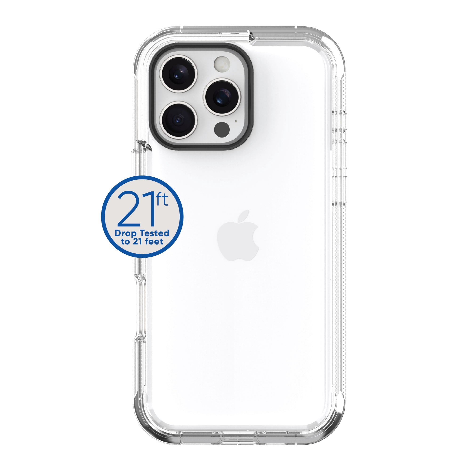 onn. iPhone 16 Pro Max Rugged Phone Case with Smartport Protection, Clear