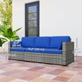 thumbnail image 3 of Outsunny Outdoor Sofa w/ Cushions, PE Rattan Patio Couch, Blue, 3 of 10