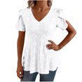 thumbnail image 1 of Liquidation! Hauts Grande Taille pour Femmes, Blouse à Manches Courtes d'Été pour Femmes, Mode Décontractée à Manches Courtes Unie Col en V Blouse, 1 of 4