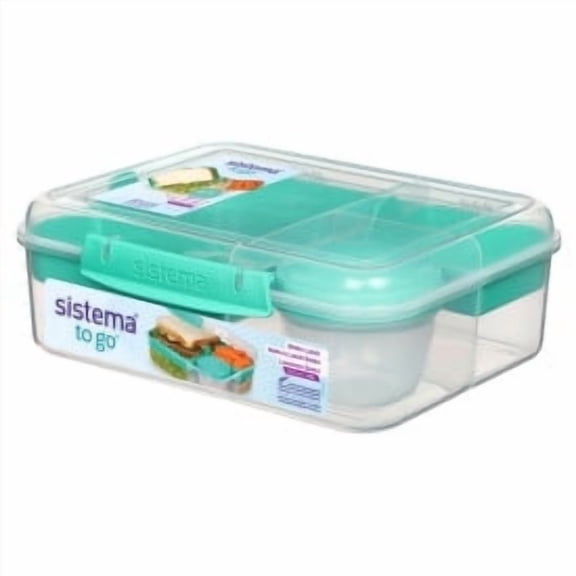 Sistema To Go Collection Bento Box and Food Storage Container, 6.9 Cup, Clear, Assorted Color Klips, 1.65L, Colours may vary.