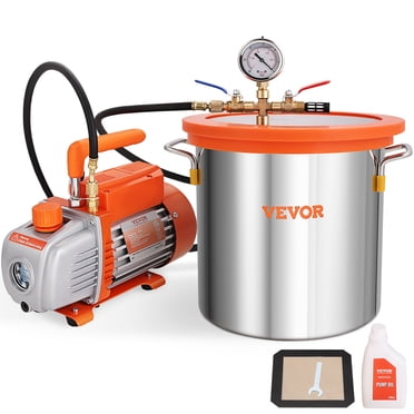 VEVOR 3 Gallon Vacuum Chamber and 3.5 CFM Pump Kit, Tempered Glass Lid Vacuum Degassing Chamber Kit, Single Stage Vacuum Pump with 250 ml Oil Bottle