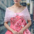 thumbnail image 4 of YAOBAMM See-through Mesh Shawl Bridal Shawl See through Mesh Buckle V Neck Romantic Soft Lightweight Wedding Party Prom, 4 of 7