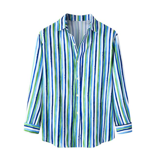 Chemise à Manches Longues pour Homme Mode Homme Automne Hiver Poche Latérale Simple Col Montant Chemise à Manches Longues Rayée Haut