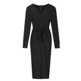 thumbnail image 3 of CEHVOM Robe Décontractée pour Femmes, Unie, Ample, à Ourlet Volanté, à Fermeture Éclair, à Manches Longues, à Col en V, en Solde, 3 of 5