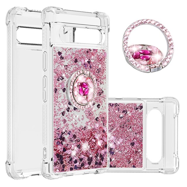 Case for FOXDOCK Google Pixel 7A Full Corner Protection Glitter Phone Case with Ring Holder