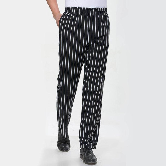 thinsony Elastic Restaurant Cafe Chef Waiter Pants Trousers Uniform Accs Striped XXXL