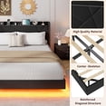 thumbnail image 4 of Modern Full Size Floating Bed Frame with LED Lights and Charging Station – Upholstered Storage Headboard, Folding Shelves, Metal Slats, No Box Spring Needed – FULL Black, 4 of 8