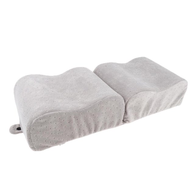 New Soft Foldable Knee Pillow With Removable Bed Cushion in gray, made from high-quality memory foam. Features a contoured design for multi-position use, including between knees, legs, or under the waist for support. Includes a washable, zippered plush cover for easy maintenance. Dimensions are approximately 45 x 18 x 8 cm (17.7 x 7.1 x 3.1 inches).