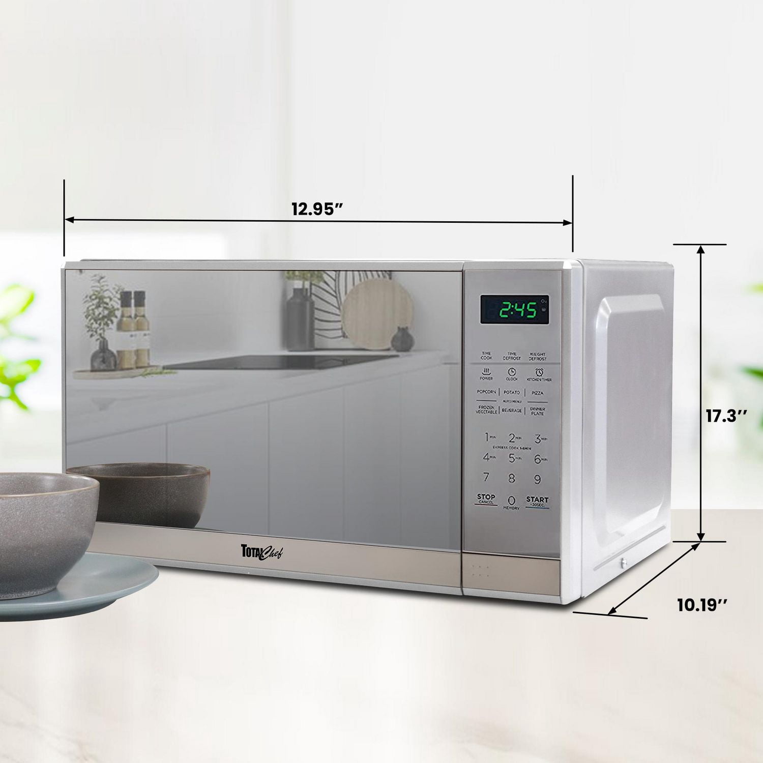 Micro-ondes de comptoir Total Chef en acier inoxydable, 0,7 pi³ (environ 20 L), avec affichage numérique à DEL, 700 watts