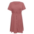 thumbnail image 5 of Birdeem Robe Femme Mode Décontractée Confortable Unie à Manches Courtes Col Rond Boutonnée Longueur Genou, 5 of 5