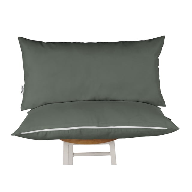 Vargottam Indoor/Outdoor Polyester Fabric Lumbar Pillow With Insert, All-Weather Waterproof Decorative Throw Pillow for Patio Furniture-Set of 2 - Dark Gray