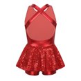 thumbnail image 2 of Hansber Robe de Danse Jazz Latine pour Filles Sequins Dos Ouvert Justaucorps de Ballet Performance de Scène Rouge 16, 2 of 6