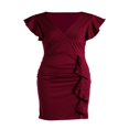 thumbnail image 4 of MesaSe Femmes d'Été Près du Cou Manches Robe V Swing Robe avec Poches Couleur Unie une Pièce, 4 of 9