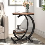 Tribesigns 2-Tier Table d'appoint, Table ronde industrielle avec plateau de rangement Table de chevet moderne pour le salon, Chambre (1, Marron/Noir)