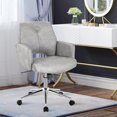 thumbnail image 3 of Giantex Tufted Chair, Height-adjustable Faux Leather Computer Desk Chair w/ Mid Back & Armrests, Rocking Accent Upholstered Swivel Armchair for Home Office, 3 of 8