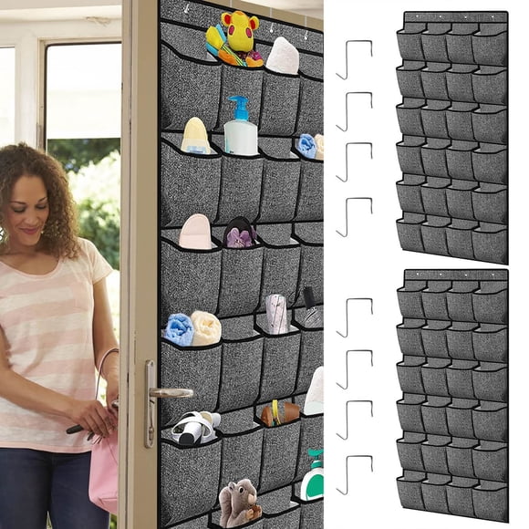 Over The Door 24 Pocket Hanging Shoe Rack Wall Mounted Fabric Organizer Bag With Stainless Steel Hooks For Closet Entryway Bathroom Storage