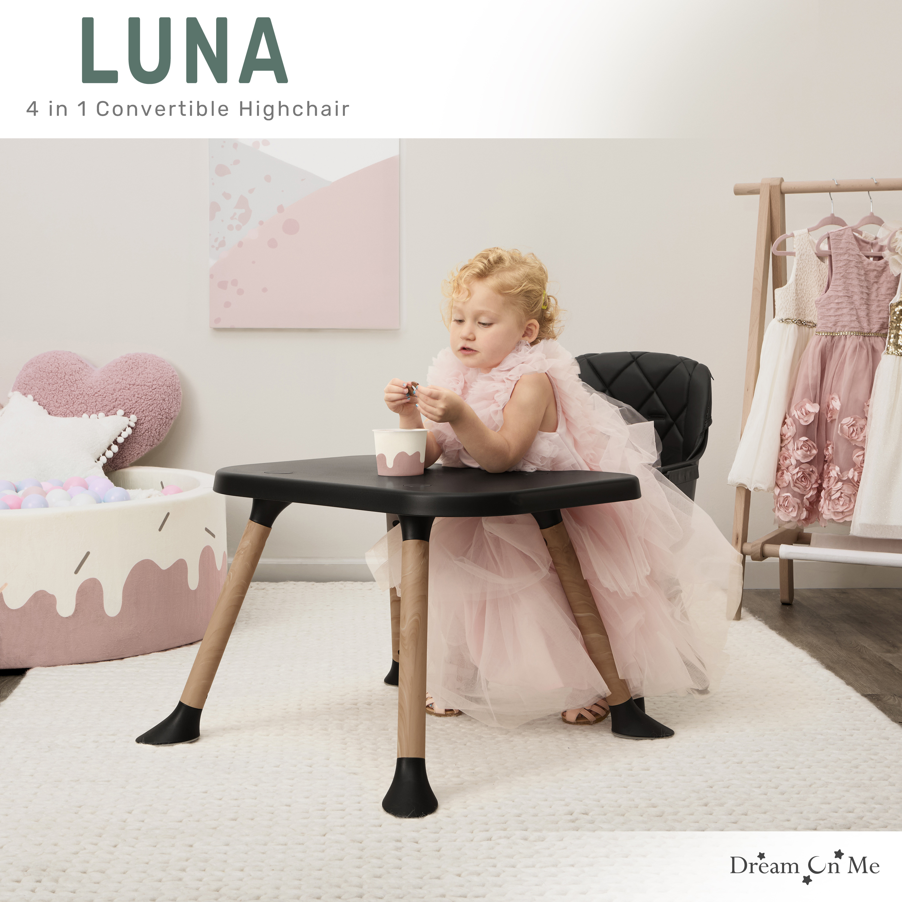 Chaise haute convertible 4 en 1 Dream On Me Luna, noire