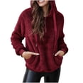 thumbnail image 1 of IROINID Women's Short Shearing Jacket Solid Color Long Sleeve Zipper Sweatshirt Plush Sweater Pocket Jacket, Red, 1 of 7