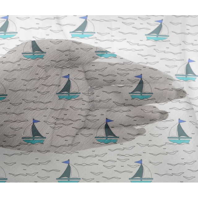 oneOone Viscose Chiffon Fabric Waves & Sailboat Ocean Printed Craft Fabric BTY 42 Inch Wide