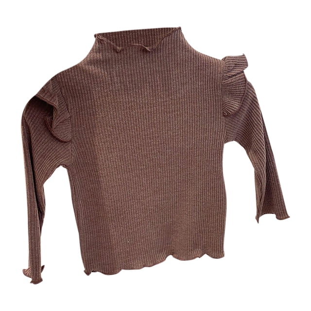 Posijego Girls Mock Turtleneck Sweater Ruffle Long Sleeve Ribbed Knit Basic Blouses for Shirt Little Girls