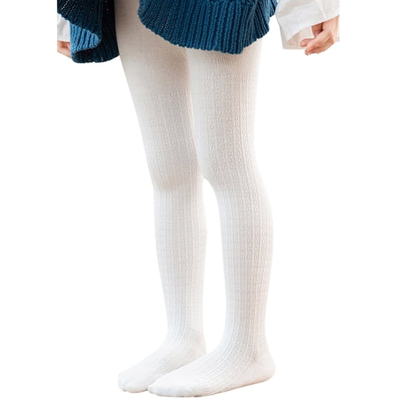 Zanarzt Leggings for Girls Toddler Kids Baby Girls Cotton Warm Leggings Knitted Tights Pantihose Stretchy Basic Full Length Pants Pantyhose for Spring Autumn Stocking White,2-4 Years