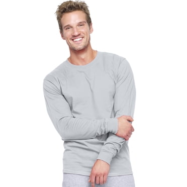 Hanes Mens Beefy-T Long-Sleeve T-Shirt, 2XL, Ash