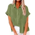 thumbnail image 1 of Womens Cotton Linen Button Down Shirt Casual Short Sleeve Loose Fit Collared V Neck Summer Beach Work Blouse Tops, 1 of 4