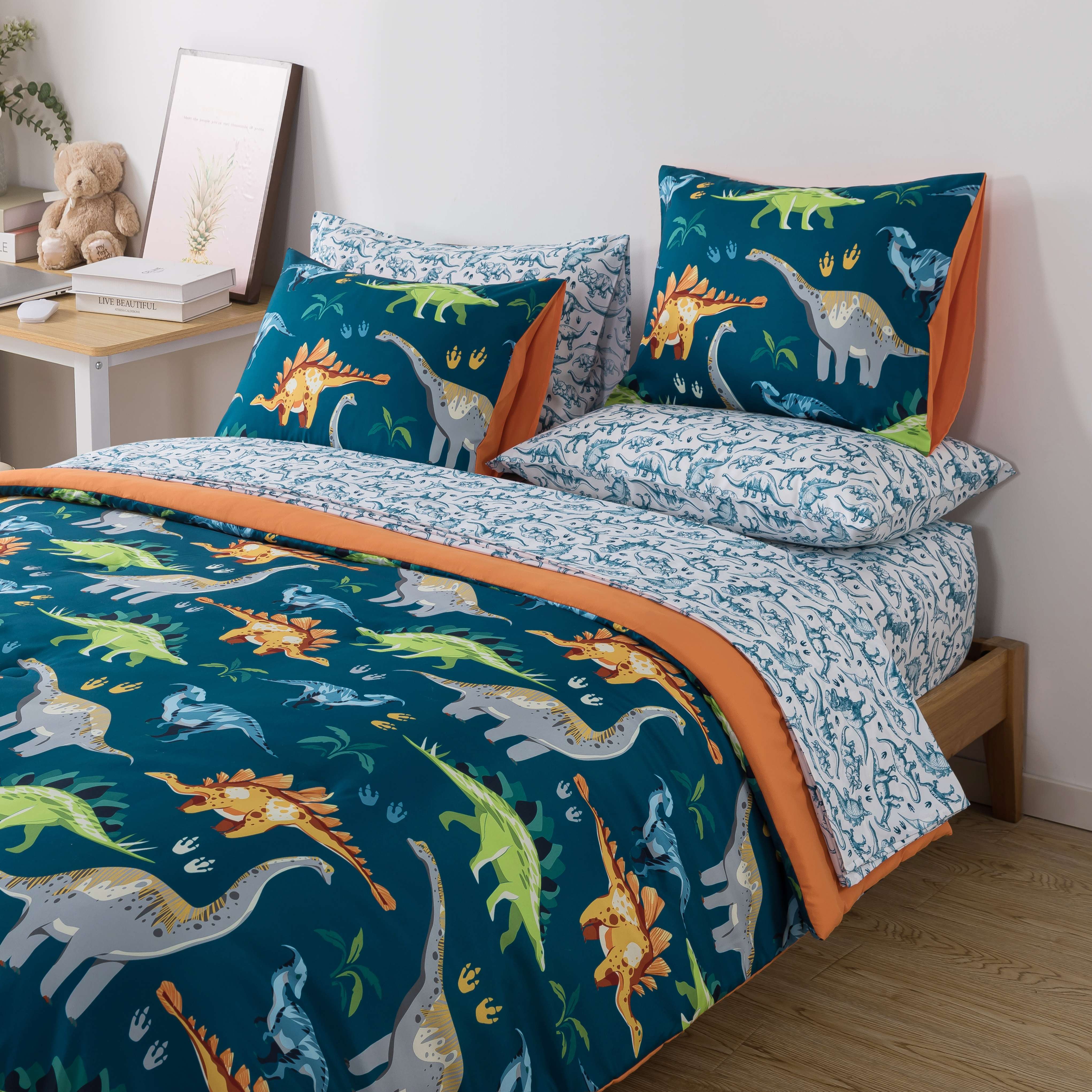 Mainstays Ensemble de literie 7 pièces « lit dans un sac » pour enfants dinosaures, couette réversible, grand lit (Double)