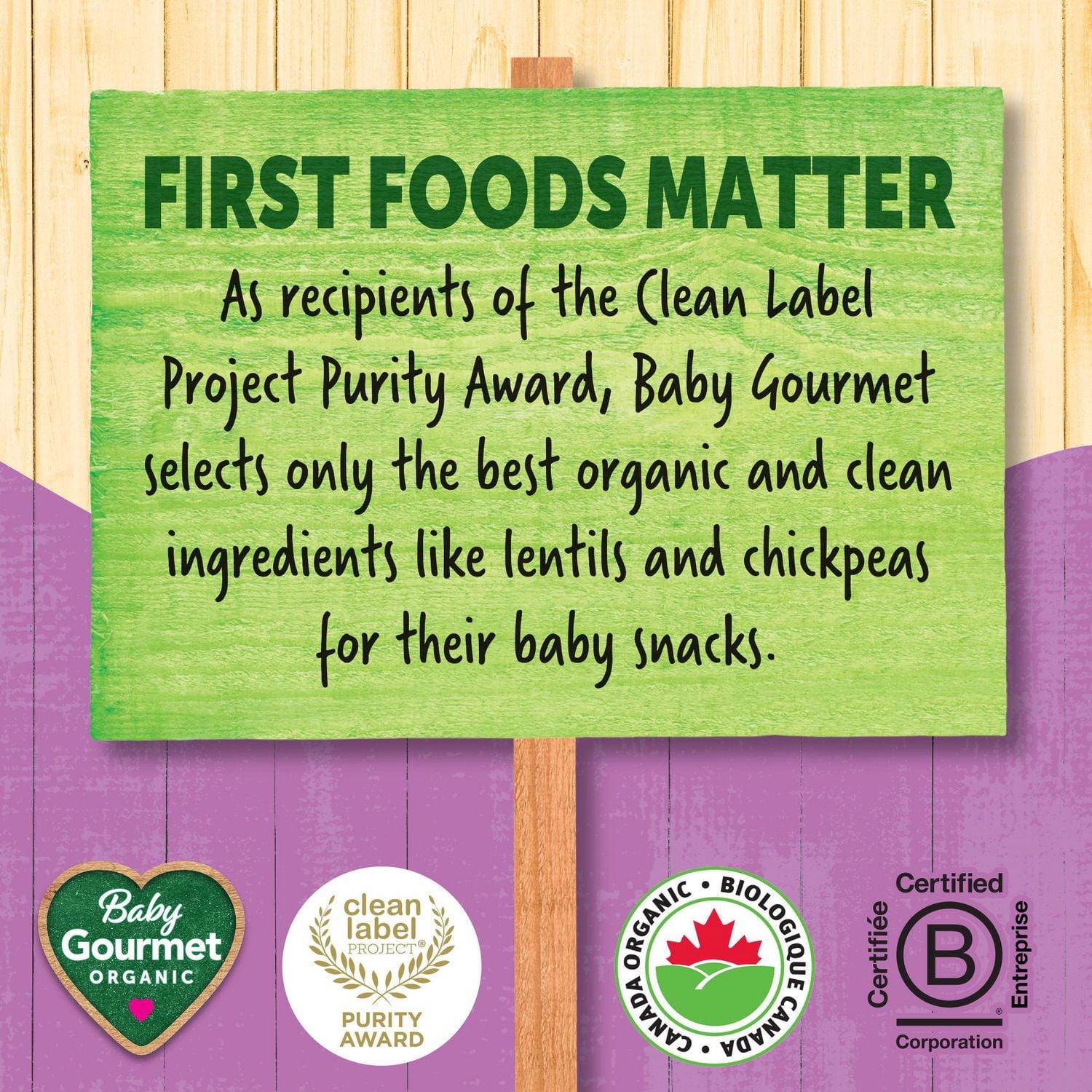 Biscottes de lentilles et pois chiches biologiques bleuet épinard et açaí de Baby Gourmet