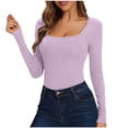 thumbnail image 4 of Womens Long Sleeve Tops 2026 Fall Winter Basic Square Neck Fitted Breathable Undershirt T Shirt, 4 of 7
