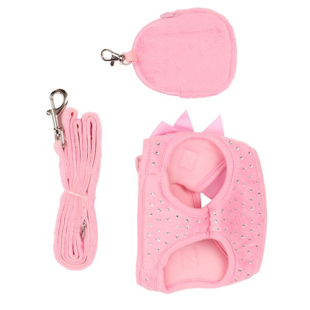 Cat Harness Leash, Comfortable Breathable Pet Harness Leash Set Rhinestone Decoration Pink For Cats For Pets Pink