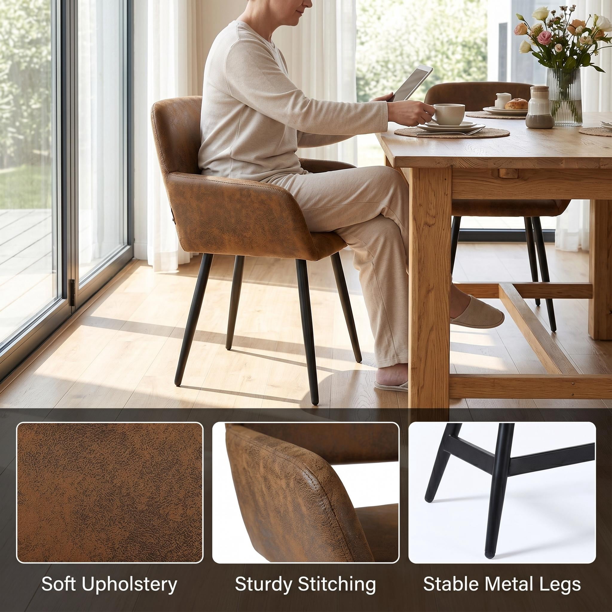 Homy Casa lot de 2 fauteuils d’appoint bruns 31,9 po, chaises en cuir PU avec pieds en métal pour salle à manger, chambre, bureau