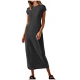 thumbnail image 1 of PEZHADA Longue Robe pour Femmes Été Robe Décontractée pour Femmes à Col Rond Couleur Unie Longue Robe à Manches Courtes Robe à Col Rond à Manches Longues Longue Robe à Manches Longues Longue Robe pour Femmes, 1 of 7